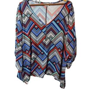 Cato Woman’s Plus Top Size 22/24 Chevron Pattern Zipper 3/4 Sleeve Long Length